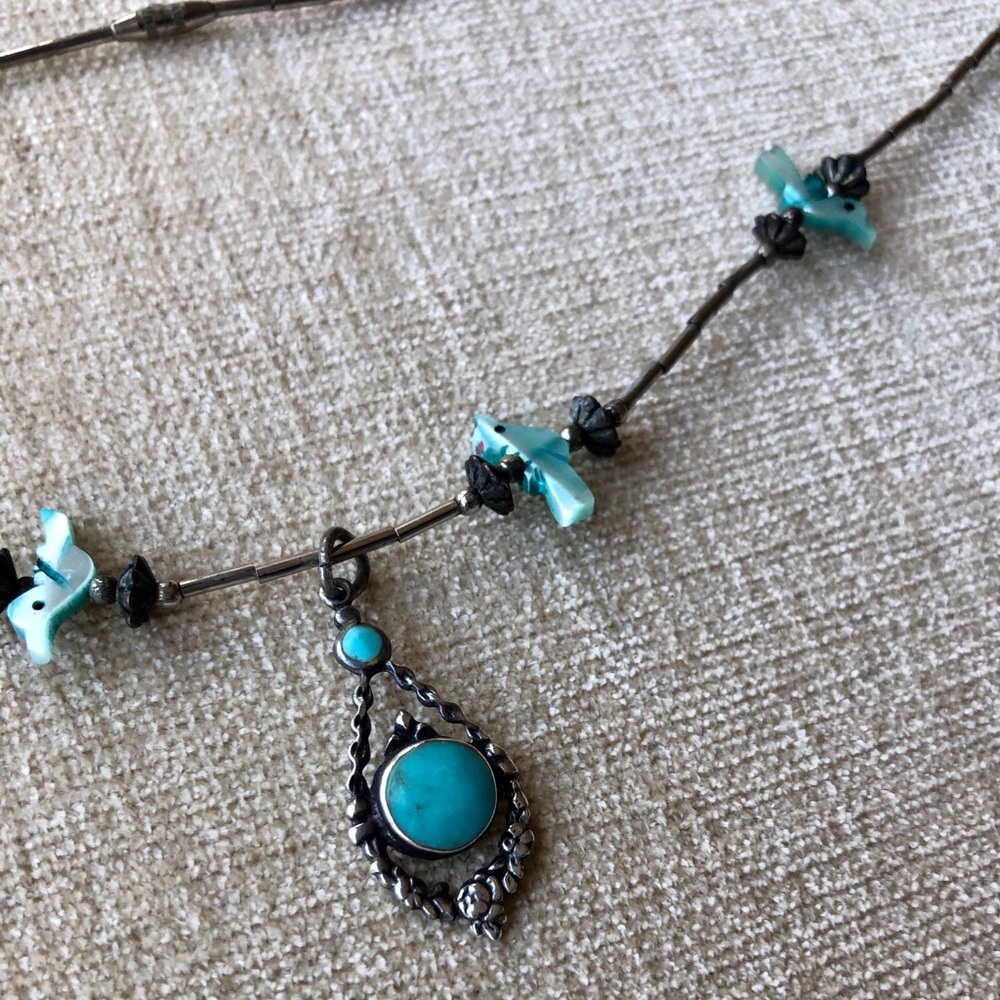 Sterling silver and turquoise fetish necklace